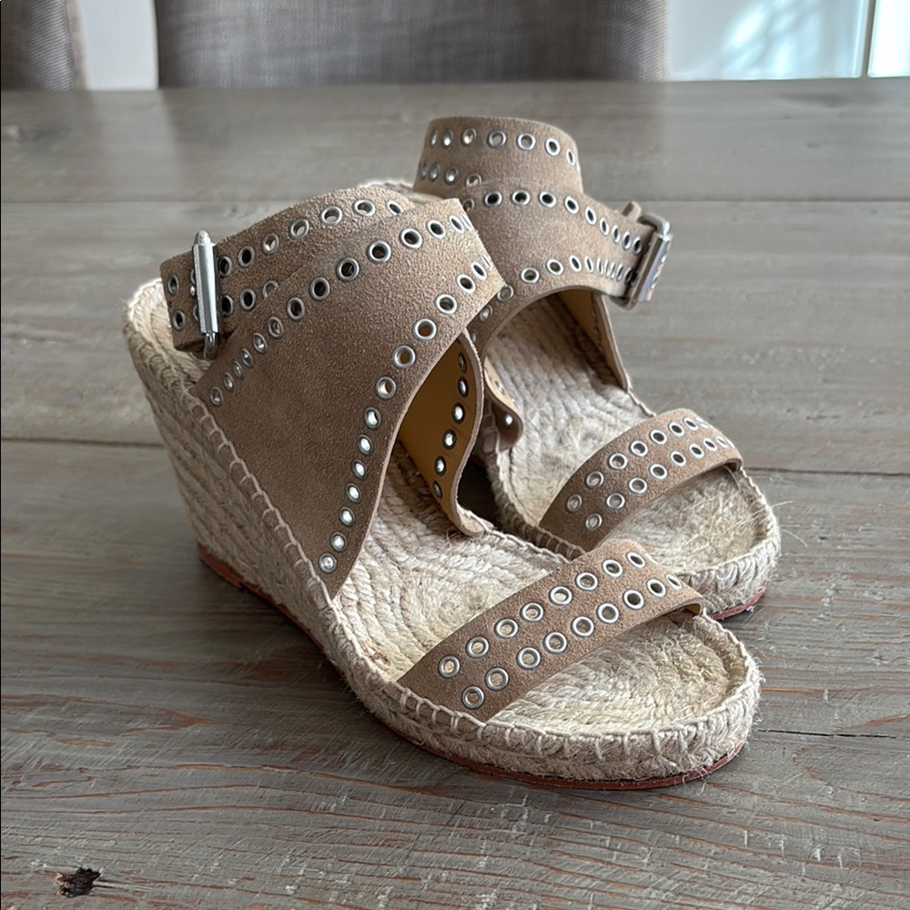 Isabel Marant Tan Wedge Sandals with Perforated Design